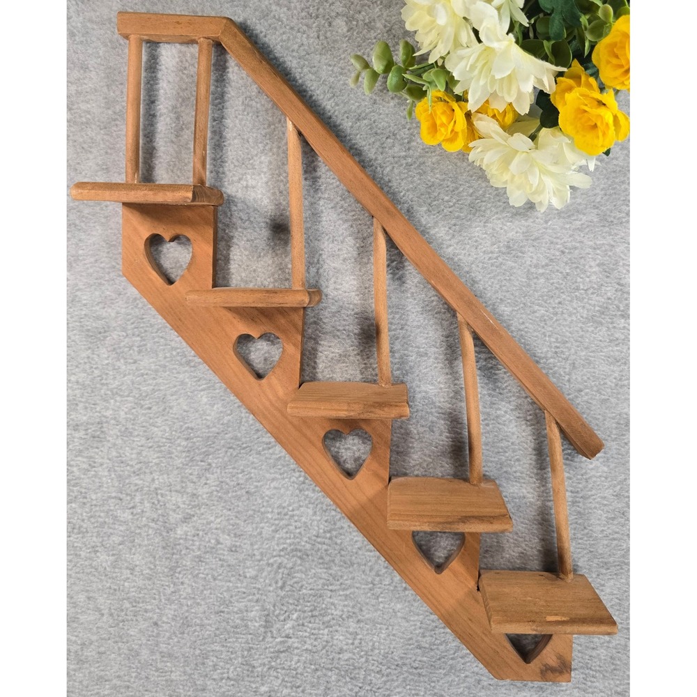 Vintage 80s Heart Shelf Staircase Wall Brown Cutout Wood Rustic Cottagecore Farm